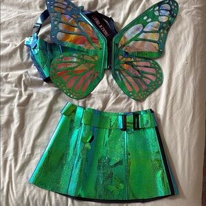 Dolls Kill Green and Blue Dance Costume with Butterfly Wings